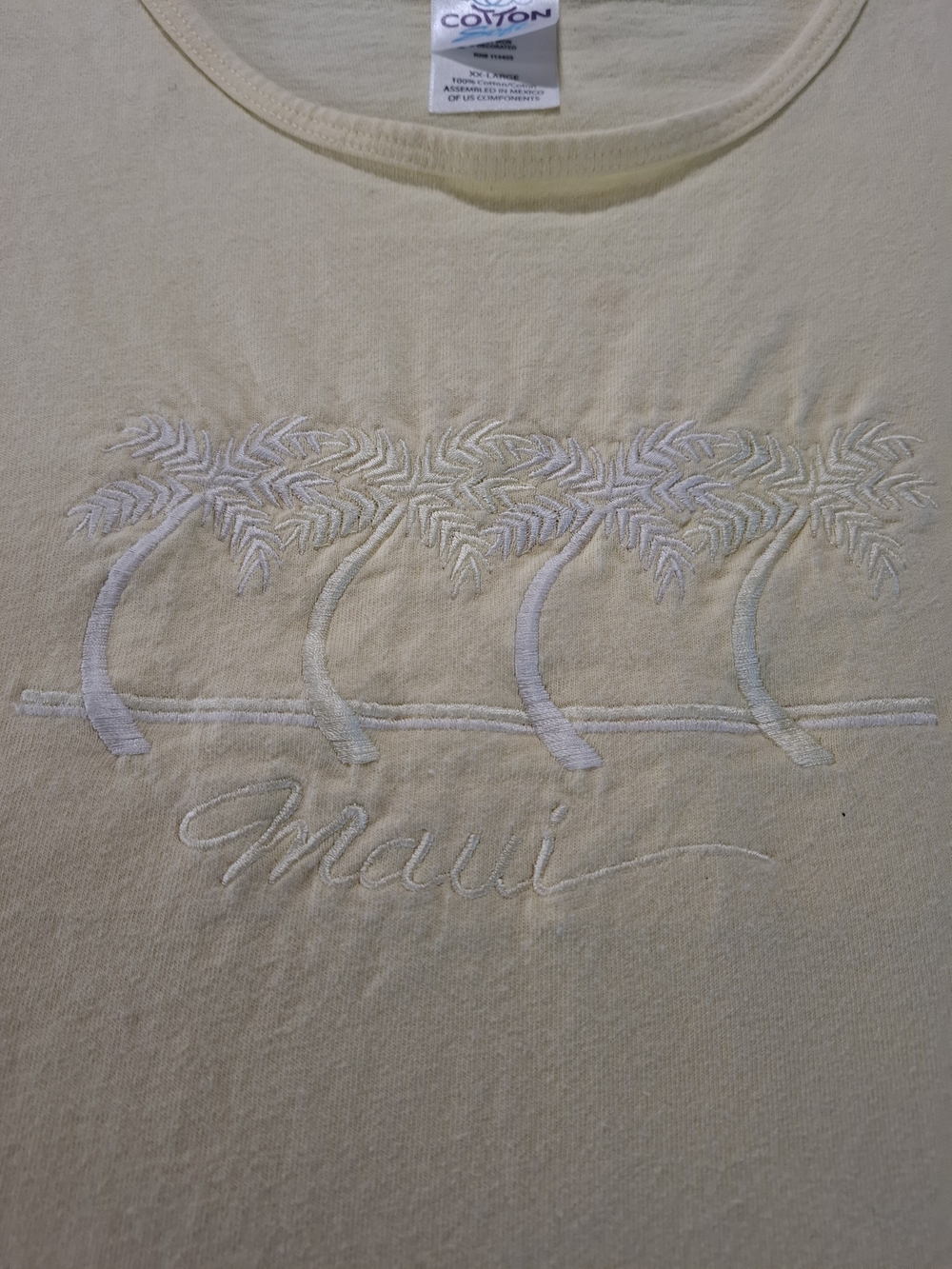 90's Yellow Palm Embroidered Short Sleeve Tee Size XXL - Picture 2 of 8